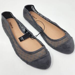 Torrid Ballet Flat Women 11 Grey Mesh Pin Dot Faux Suede Toe and Heel NWT